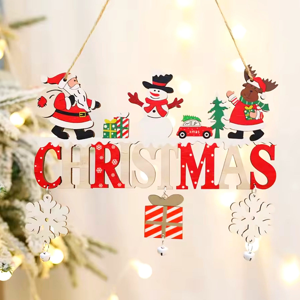 Wooden Christmas Door Hanging Ornaments, Christmas Home Decoration