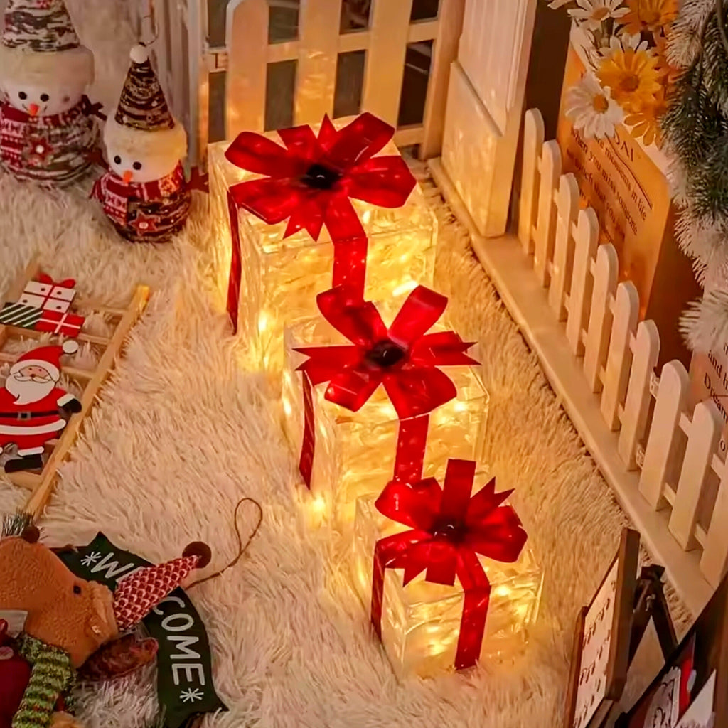 Christmas lighted gift box with ribbon