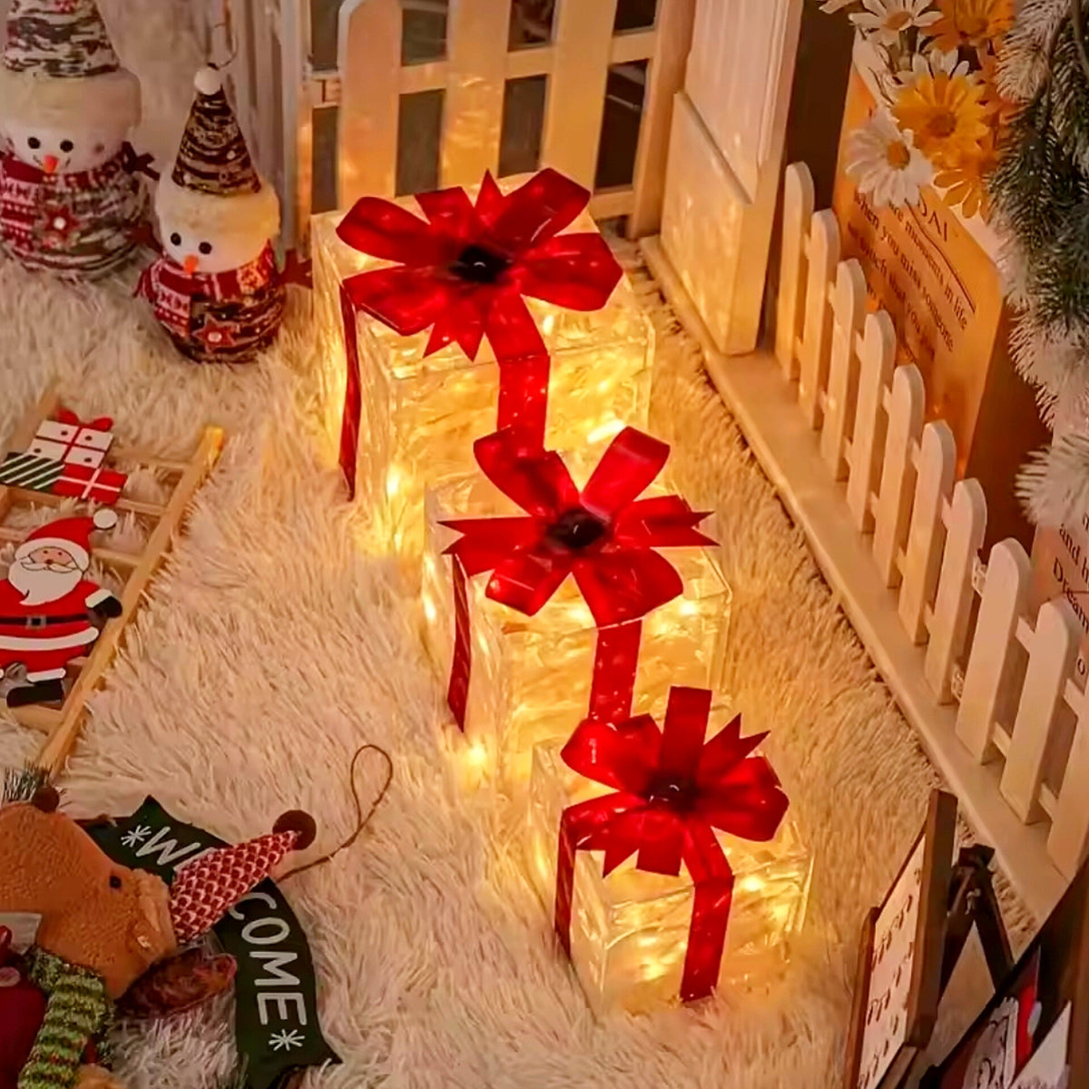 Christmas lighted gift box with ribbon