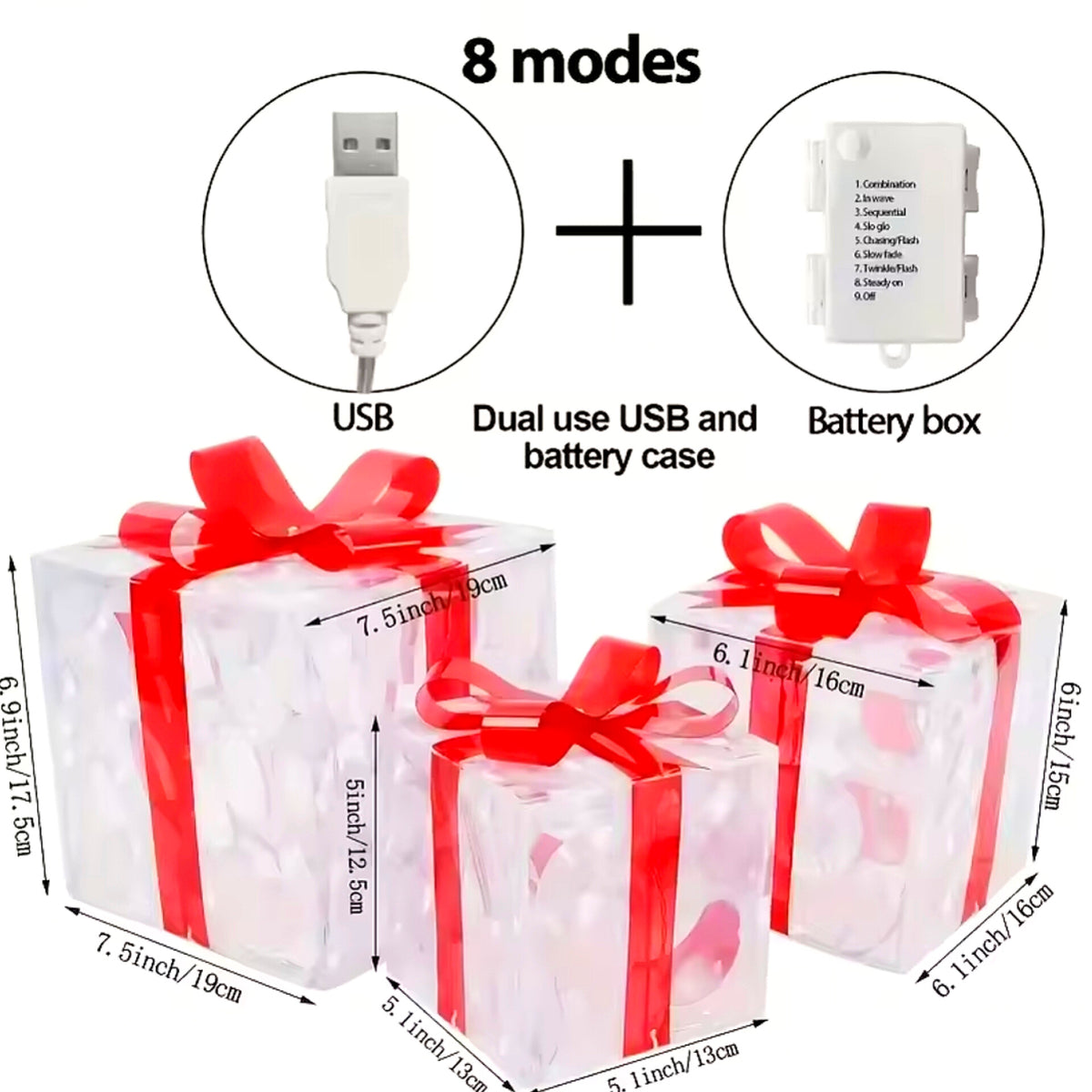 Christmas lighted gift box with ribbon