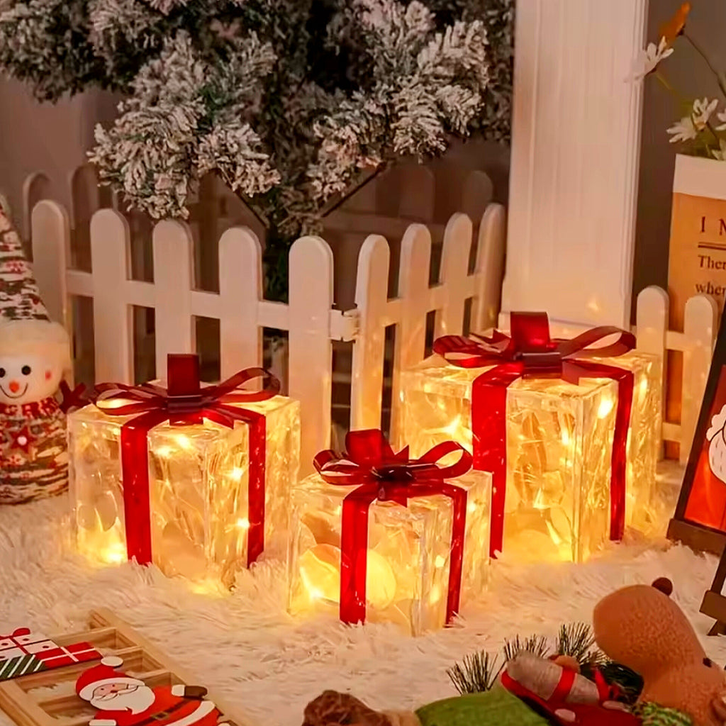 Christmas lighted gift box with ribbon